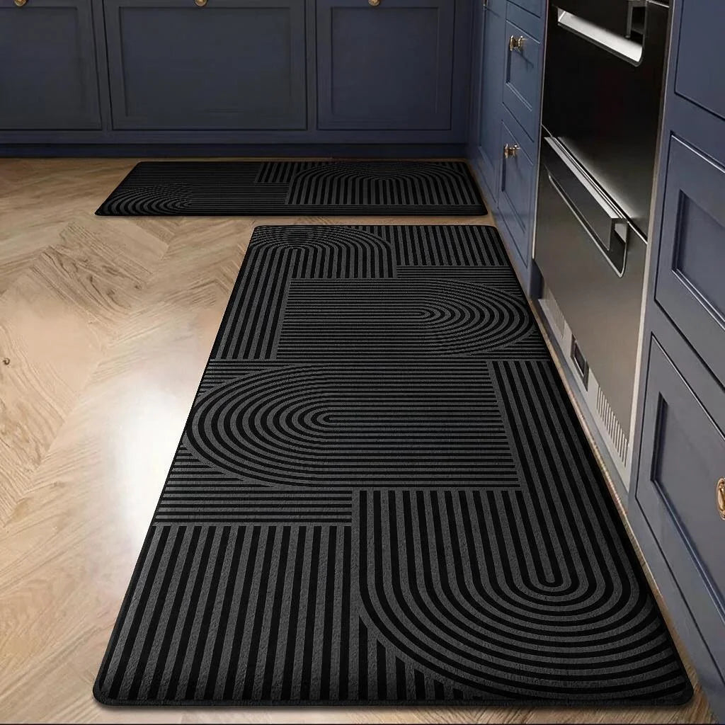 Tufted Geometric Polyester Bath Mat with PVC Non-Slip Backing - Floor Rug for Bathroom, Kitchen, Bedroom, Door