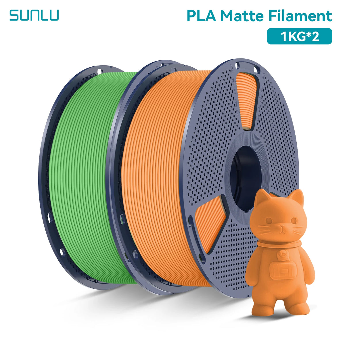 PLA Matte Filament 1.75mm 1kg Spool (2.2 lb) 2-Pack, Matte Finish Neatly Wound for FDM 3D Printers