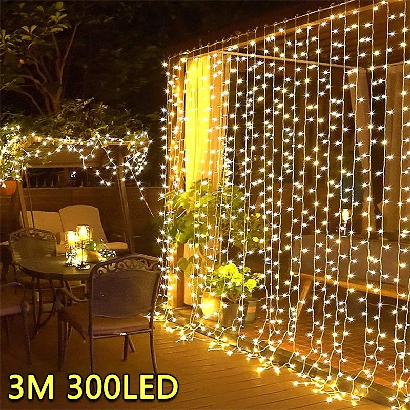 3 x 3m (9.8 x 9.8 ft) LED Curtain String Lights — 300 LED USB Remote, 8 Modes, IP65 Waterproof Fairy Lights for Home Wedding Christmas Party