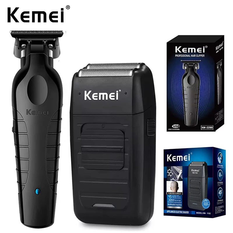 USB Rechargeable Cordless Hair Clipper & Shaver Kit - Men's Beard Trimmer Travel Barber Set
