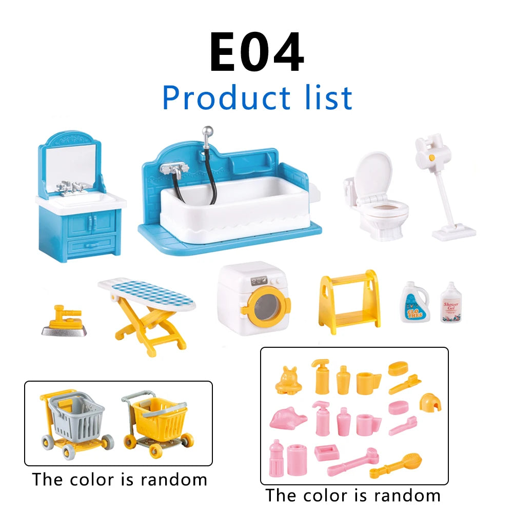 1:12 Miniature Dollhouse Furniture Set - Bathroom, Kitchen & Living Room Accessories Toy Gift for Kids