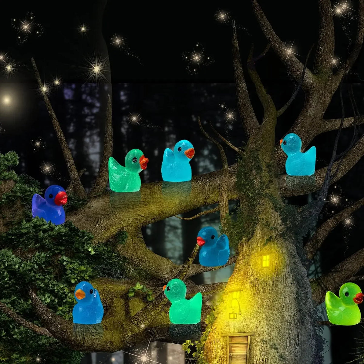 Glow-in-the-Dark Mini Duck Figurines – 50 or 100-Pack Resin Fairy Garden Decor for Moss Micro Landscape