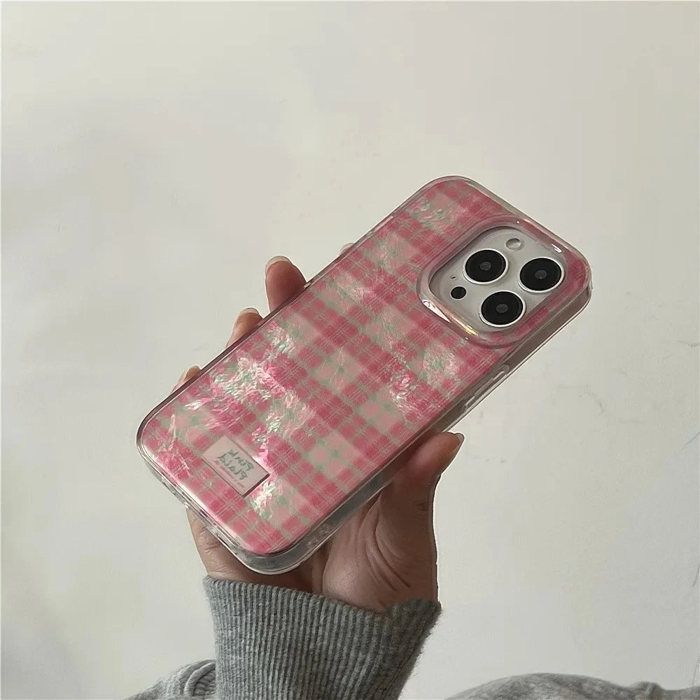 Dopamine Colorblock Plaid Full-Coverage Shockproof Phone Case – Patterned Protective Cover