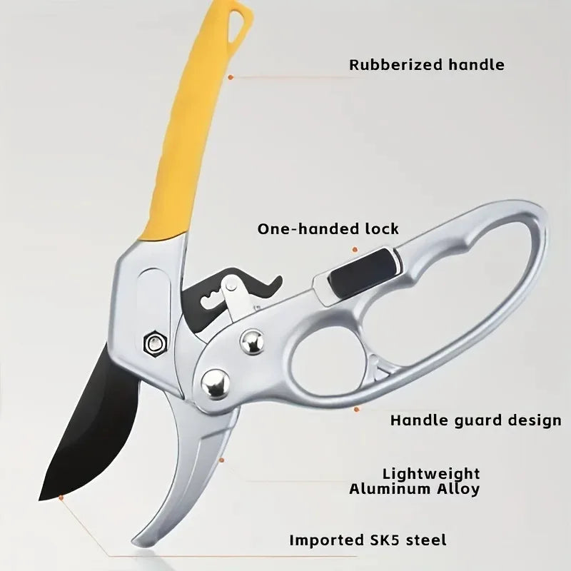 Ergonomic Pruning Shears — Titanium-Plated Carbon Steel Blade with Spring for Garden & Fruit Picking
