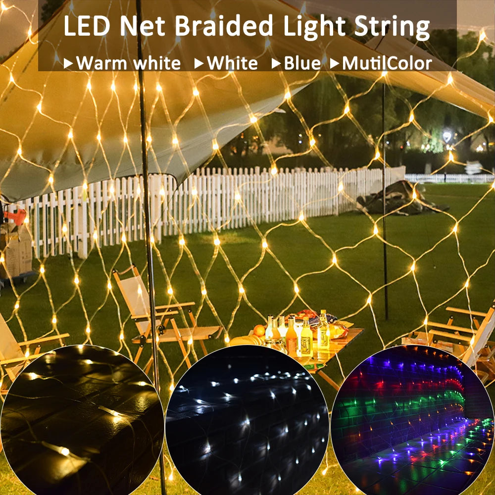 LED Net Fairy Lights Outdoor Waterproof 110V/220V — Warm White Blue Multicolor for Christmas Wedding Party Garden Decor