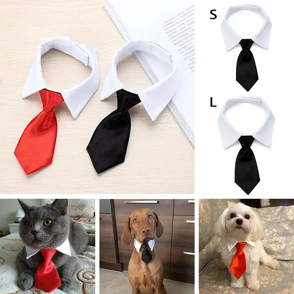 Adjustable Pet Necktie Bow Tie Collar - Formal Tuxedo Accessory for Dogs & Cats, Black & Red, Small & Large (9–14 in | 24–36 cm)