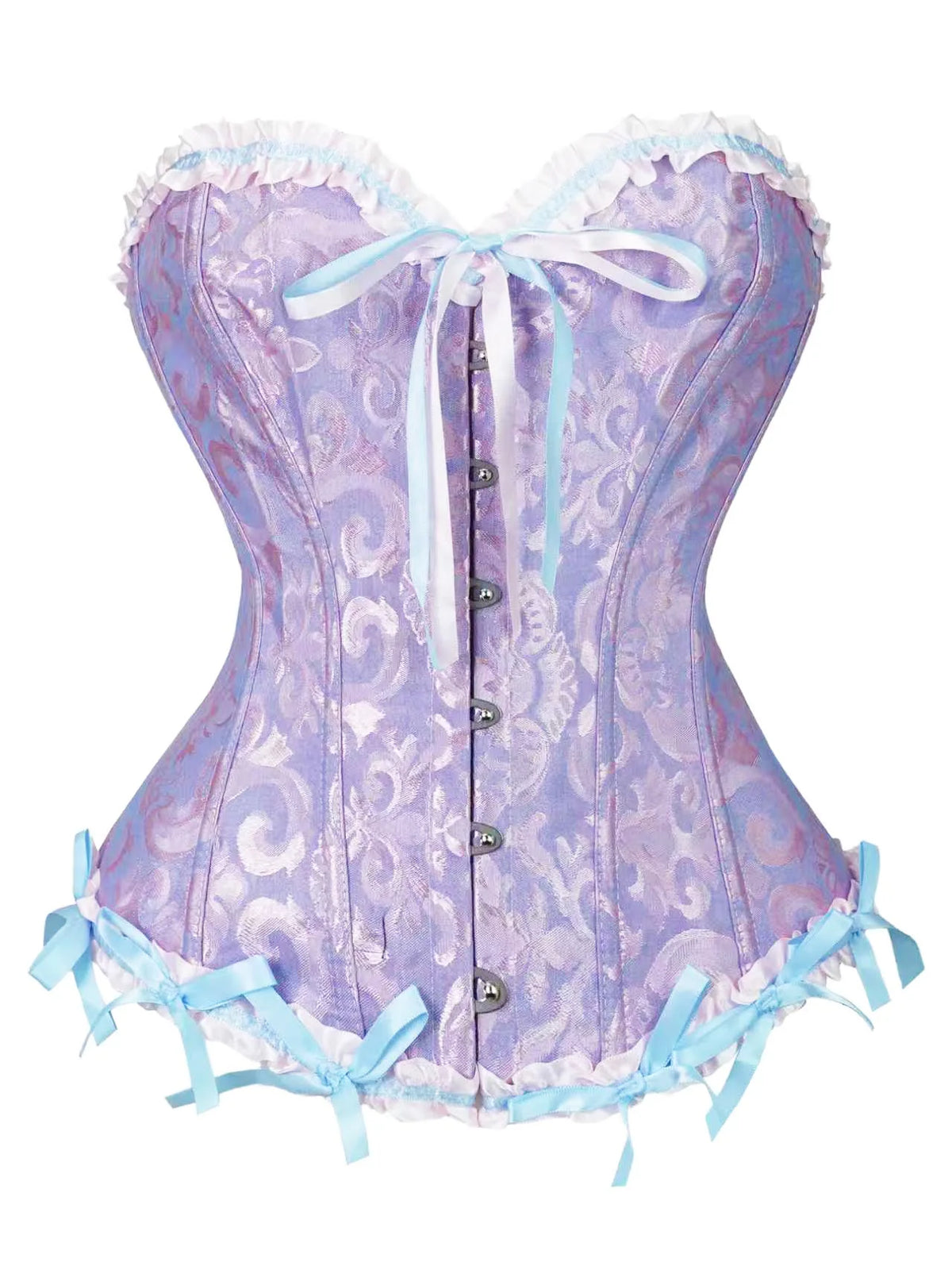 Women's Victorian Gothic Overbust Corset Bustier - Jacquard Brocade Front Busk Waist Cincher