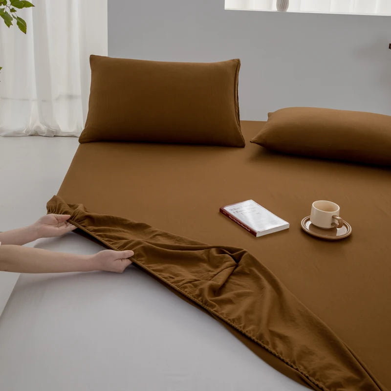 100% Cotton Fitted Sheet – Soft Breathable Deep Pocket Mattress Cover with Elastic Edge (Single, Double, Queen, King)