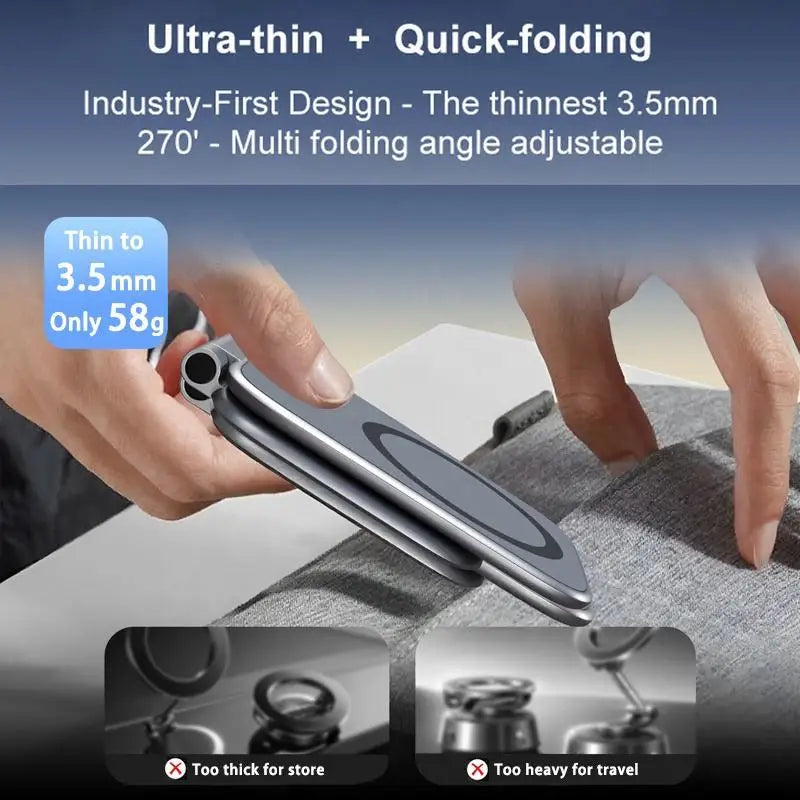 Foldable Magnetic Phone Stand with Strong Adhesive Mount for Car Dashboard and Desk, Compatible with Magnetic Cases