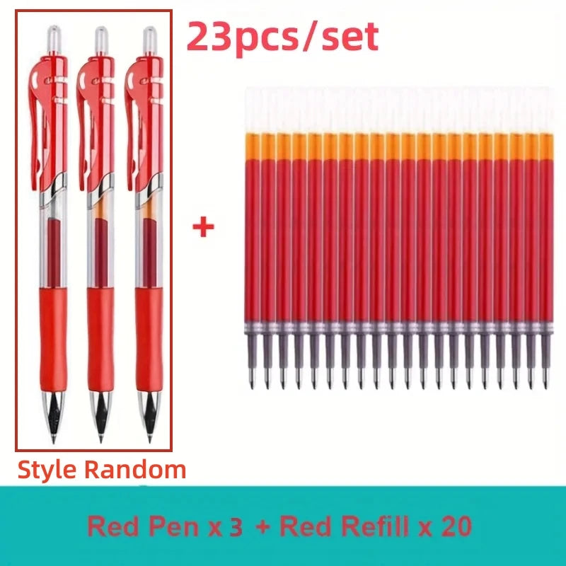 23-Piece Retractable 0.5mm Ballpoint Pen Set - 3 Pens + 20 Refills, Black/Blue/Red, Refillable Quick-Dry Ink