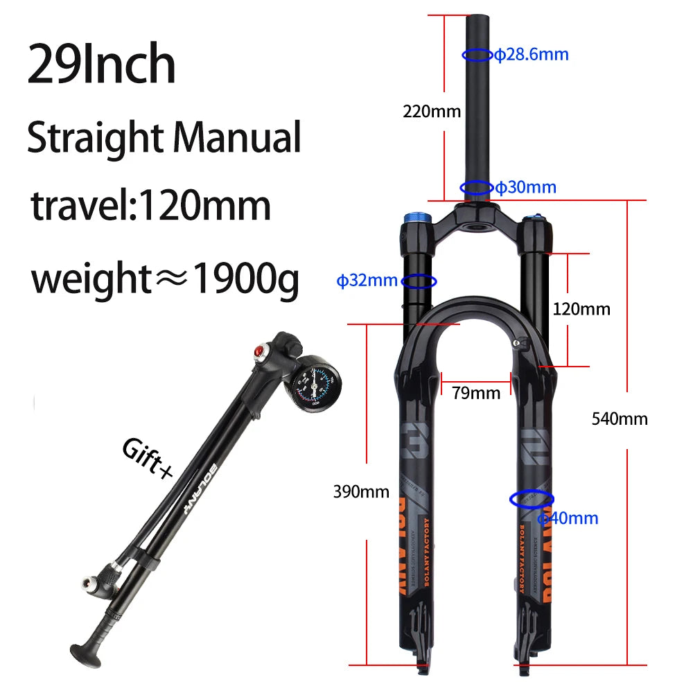 120mm (4.7in) Travel Mountain Bike Air Fork 27.5/29 in, 32mm (1.26in) Stanchion Magnesium Alloy Suspension - Orange