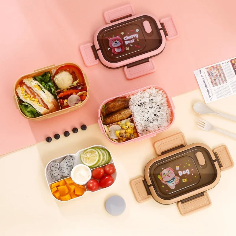 1200ml (1.2L / 40.6 fl oz) Double Layer Leakproof Microwaveable Lunch Box with Fork and Spoon - Portable Compartmental Bento Box for Picnic & Meal Prep