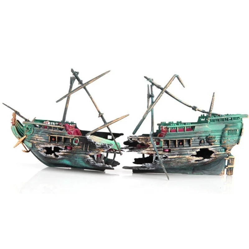 Shipwreck Boat Aquarium Ornament with Air Bubbler, 9.4 x 4.7 in (24 x 12 cm) Fish Tank Decoration