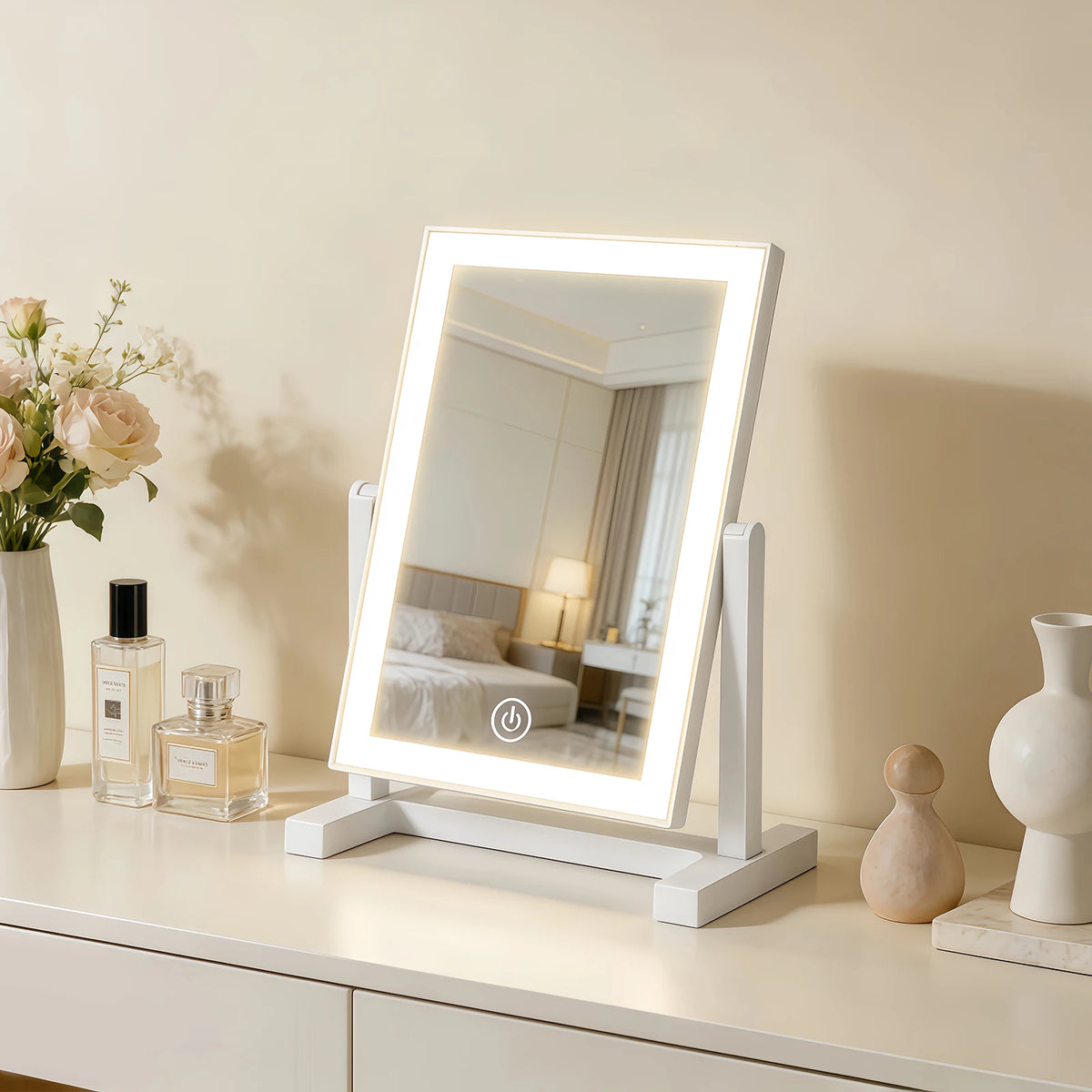 LED Vanity Makeup Mirror with 3-Color LED Lights, Touch Control & 360° Rotation