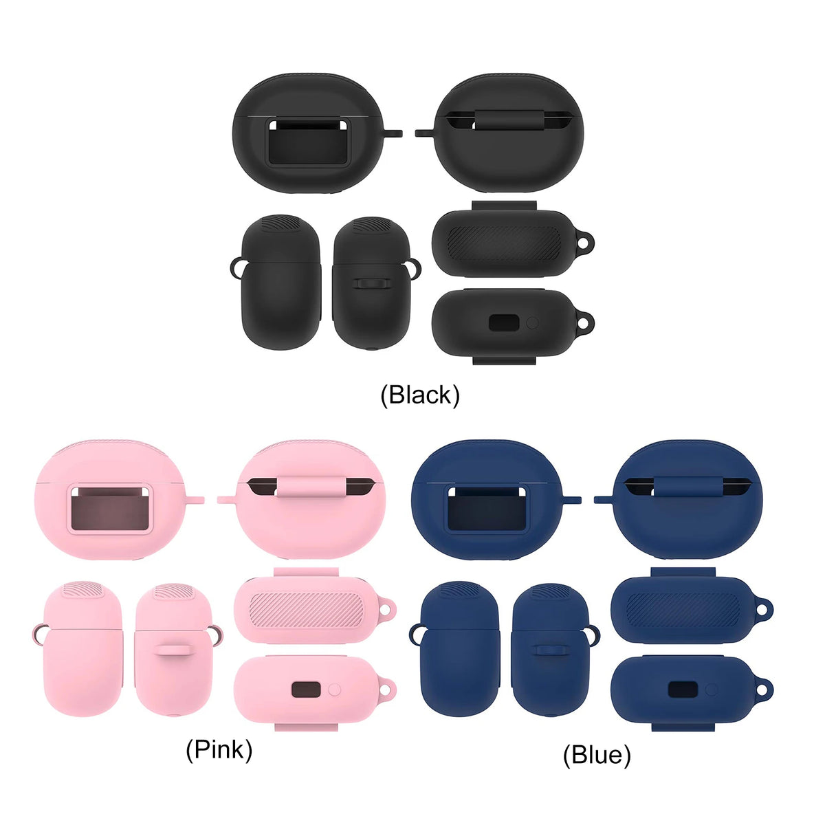 Silicone Shockproof Earbud Case with Carabiner - Anti‑Slip Protective Cover for True Wireless Charging Case