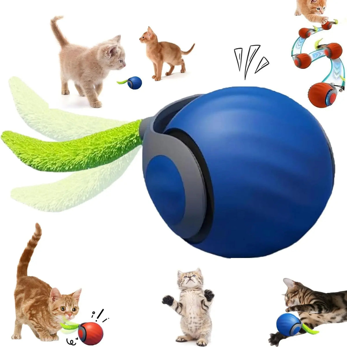 Interactive Cat Ball Toy with Replaceable Tail USB Rechargeable Dual-Speed Automatic Cat Toy for Indoor Cats