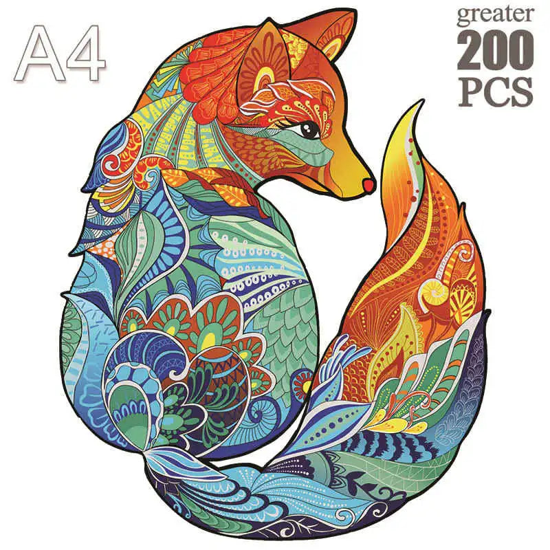 100-300 Piece Wooden Animal Jigsaw Puzzle - Wolf and Chicken Irregular Pieces 3D Brain Teaser for Adults & Kids Holiday Gift