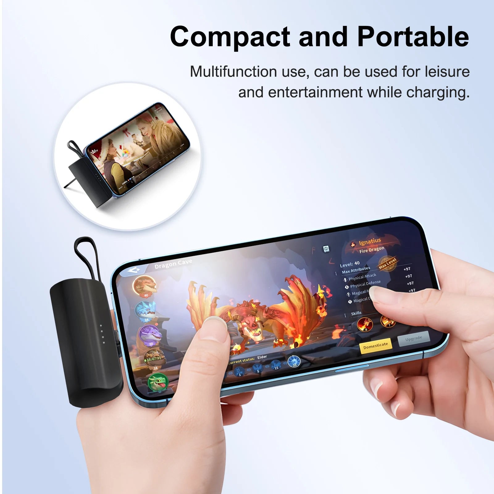 Mini 4500mAh Portable Power Bank - Dual USB-C Ports & 10W Wireless Charger for iPhone & Android