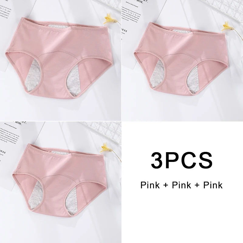 3-Pack Women's Menstrual & Postpartum Cotton Briefs – Leakproof, High Absorbency for Heavy Flow