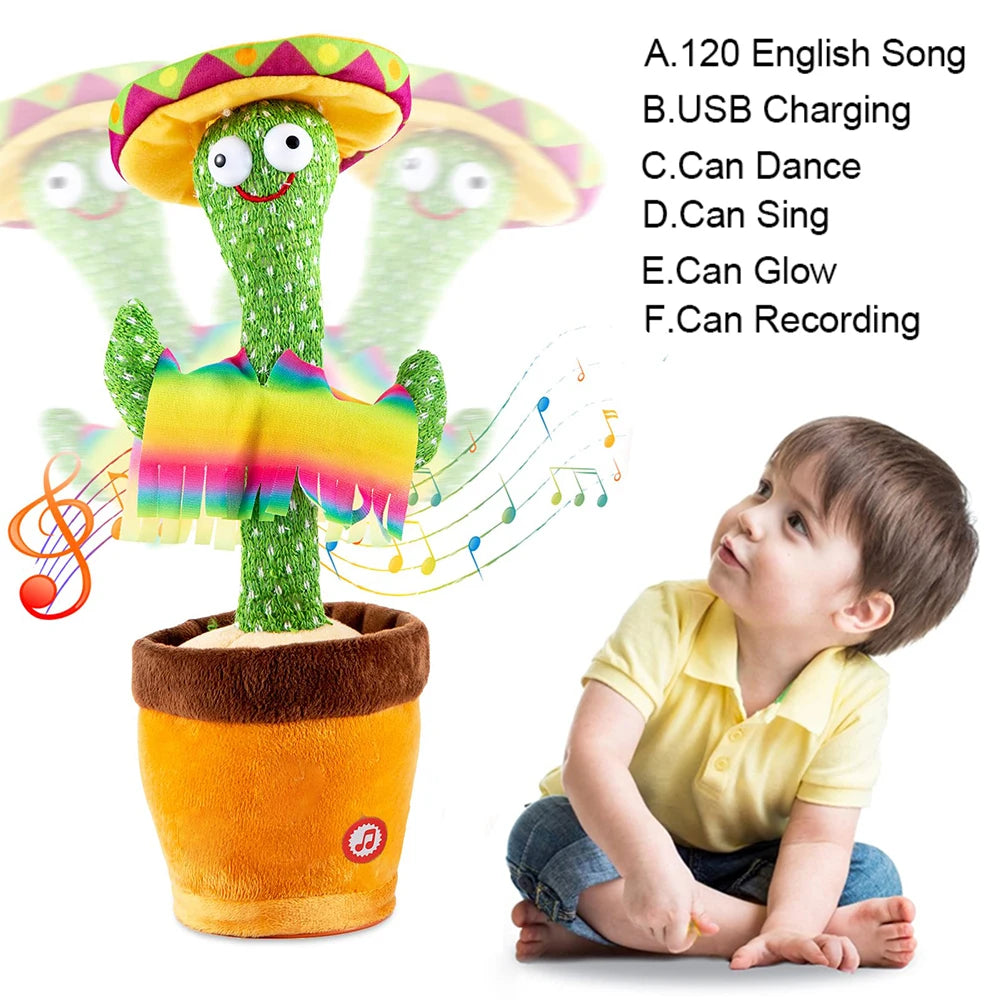 Talking Dancing Cactus Plush Toy - Voice Repeat & Sing, USB Rechargeable LED Interactive Toy for Toddlers & Kids (31–50 cm / 12–20 in)