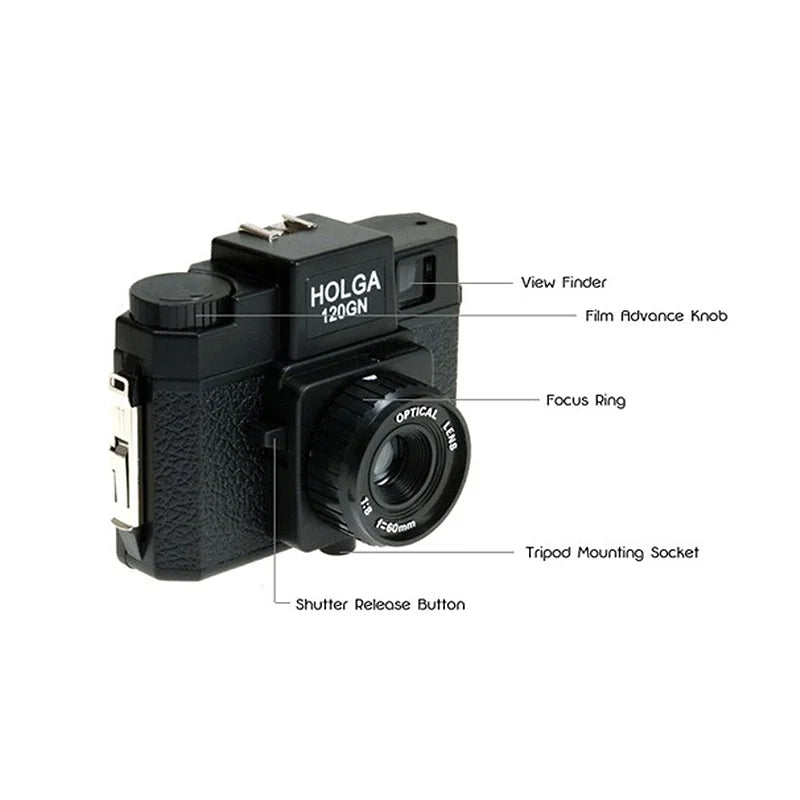 120 Medium Format Retro Lomo Film Camera - Manual Point & Shoot with Flash (Black)