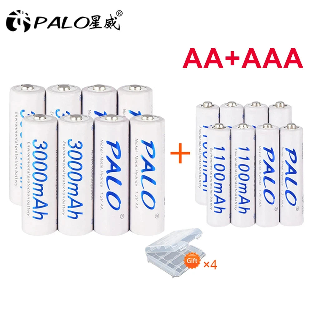 Ni‑MH Rechargeable Batteries AA 1.2V 3000mAh + AAA 1.2V 1100mAh with Battery Case