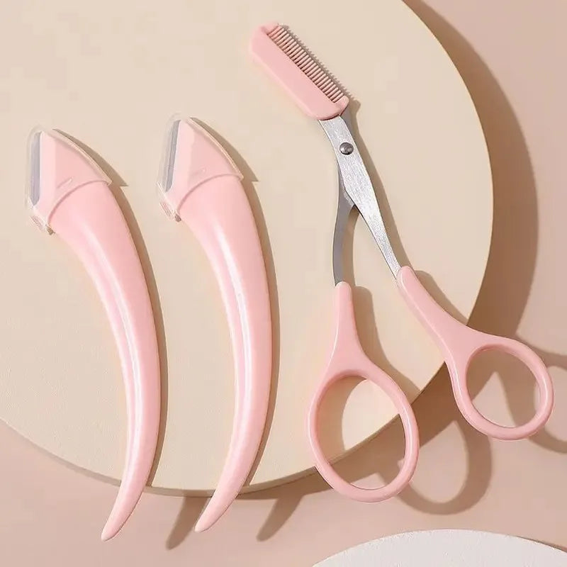 Eyebrow Trimmer Kit – Curved Razor & Scissors with Comb | Beginner-Friendly Brow Grooming Tools