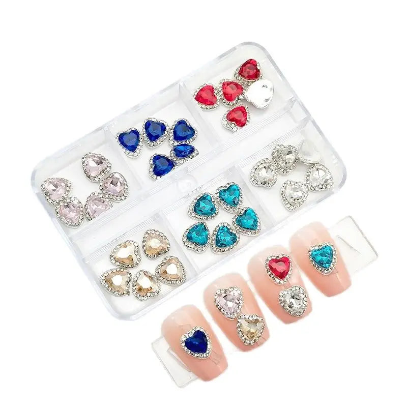 6-Grid Nail Rhinestone Kit – Saturn, Planet & Cross Crystal Nail Charms for Nail Art