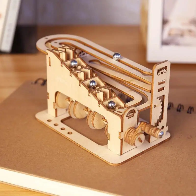 DIY 3D Wooden Mechanical Puzzle Kit – Spiral Run Marble Maze Model for Teens & Adults