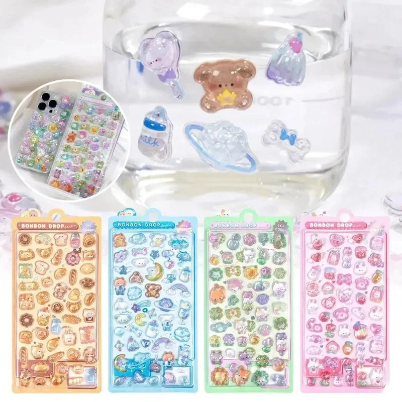 3D Jelly Cartoon Animal Stickers Candy Ghost & Rabbit Aesthetic for Phone Case, Diary & Stationery