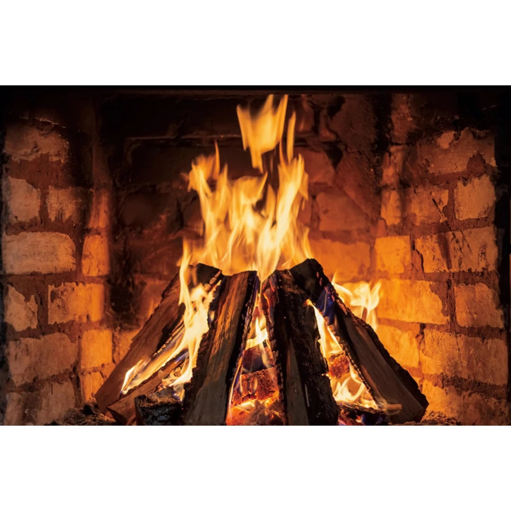 Christmas Fireplace Photography Backdrop - Burning Firewood Flame Brick Wall Photo Studio Background