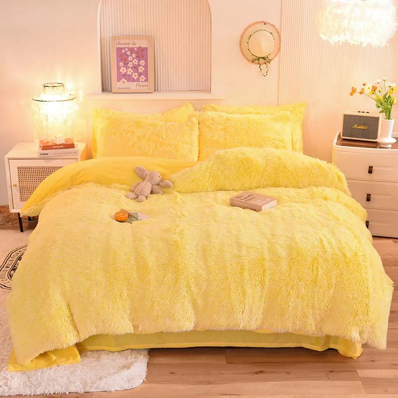 3-Piece Mink Velvet Coral Fleece Duvet Cover Set – Super Shaggy Warm Cozy Bedding with 2 Pillowcases, Multiple Sizes 150x200–220x240 cm (59x79–87x94 in)