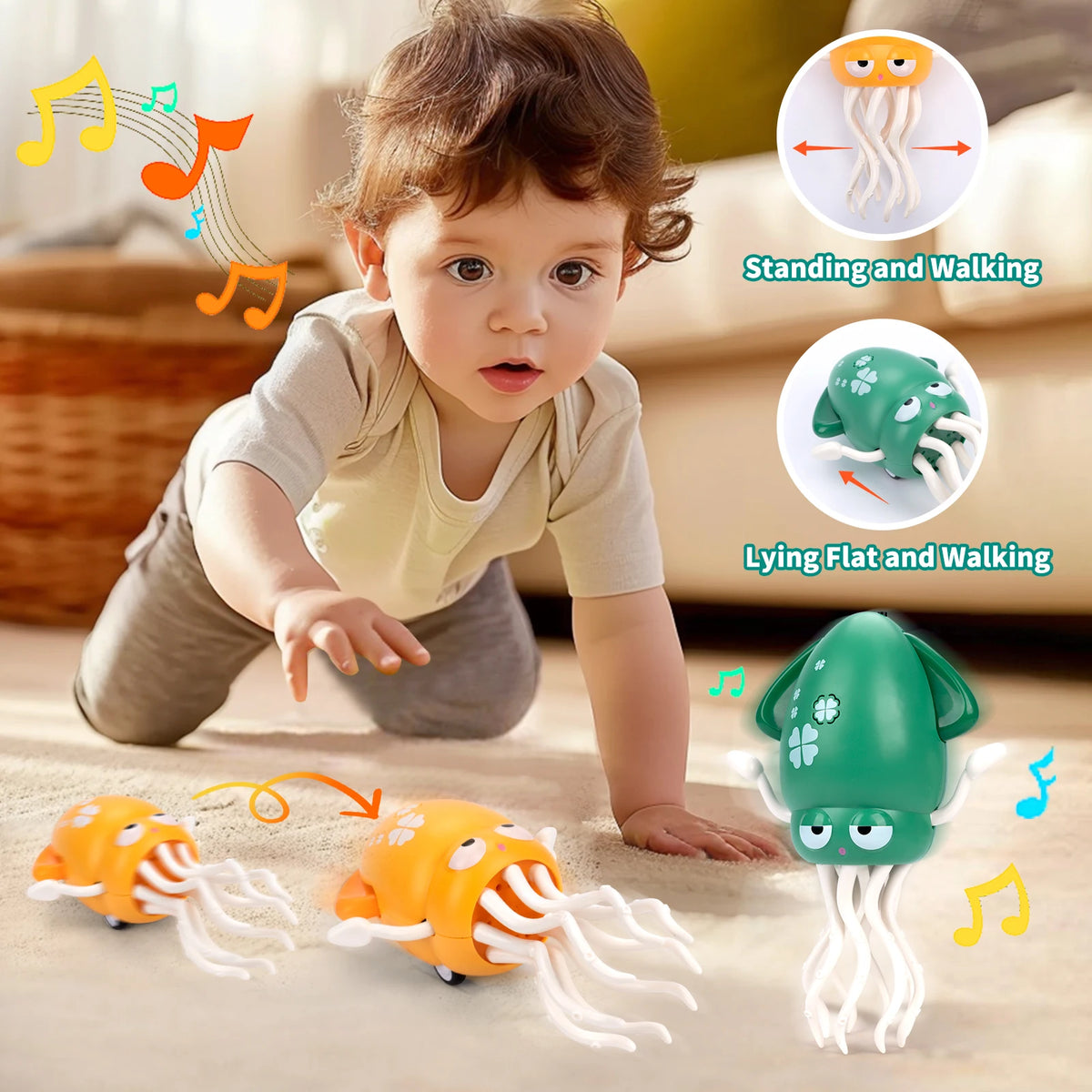 Baby & Toddler Electronic Pet Toys - Dancing Octopus, Musical Penguin & Duck | Interactive Crawling Tummy Time Toy