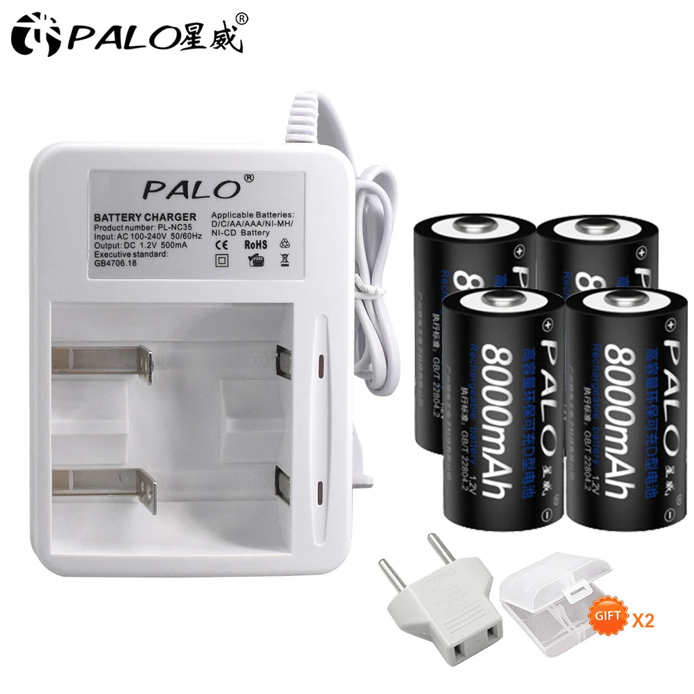 Rechargeable D Size Battery 1.2V Ni-MH 8000mAh 1-8 Pack (LR20/R20)