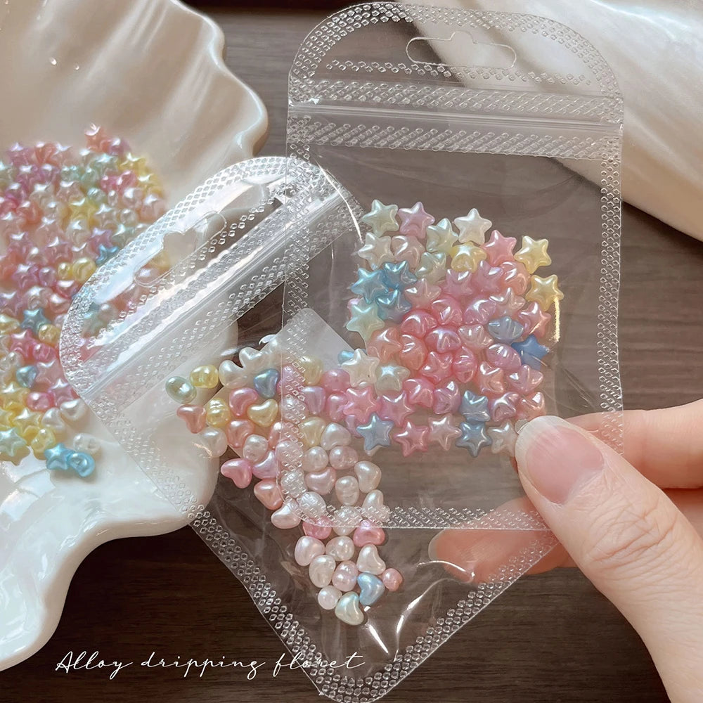 3D Pearlescent Macaron Star Heart Nail Charms Set