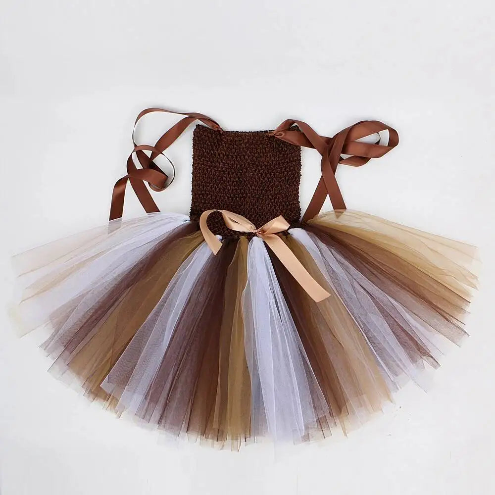 Lion Tutu Dress for Girls (1-12 Years) – Jungle Animal Ballet Costume with Wrist & Ankle Cuffs for Halloween, Christmas, Party