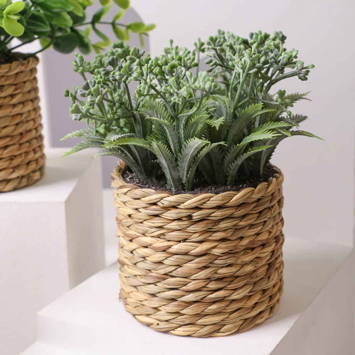 Artificial Eucalyptus Potted Plant 17 cm (6.7 in) Faux Fern Grass Tuft – Small Desktop Home Decor