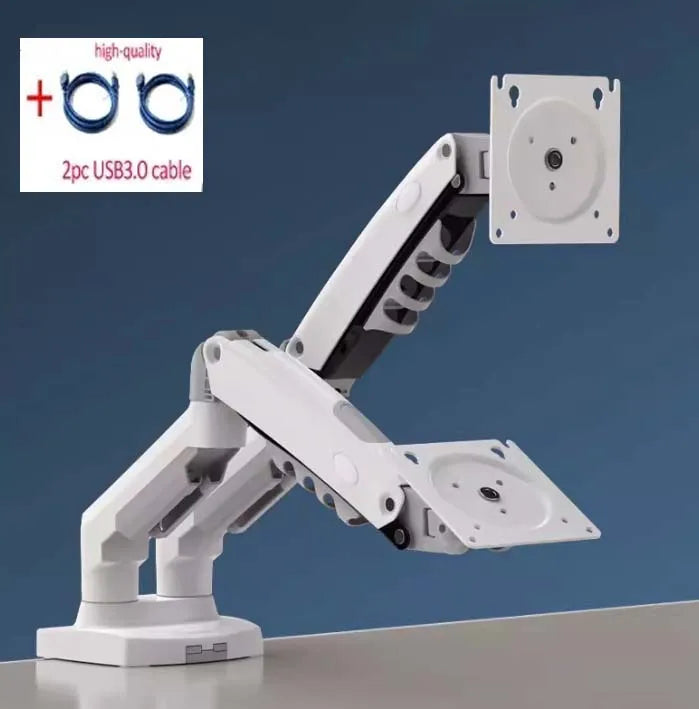Gas Spring Dual Monitor Desk Mount 10-27 in (25-68 cm), 2-9 kg per Screen, 360° Rotation, VESA 75x75/100x100
