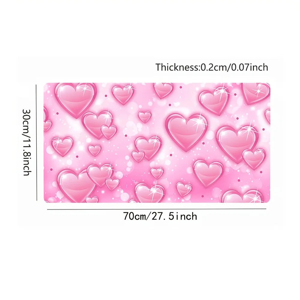 Pink Heart-Shaped Gaming Mouse Pad - Smooth Cloth Surface, Non-Slip Rubber Base, Customizable Desk Mat