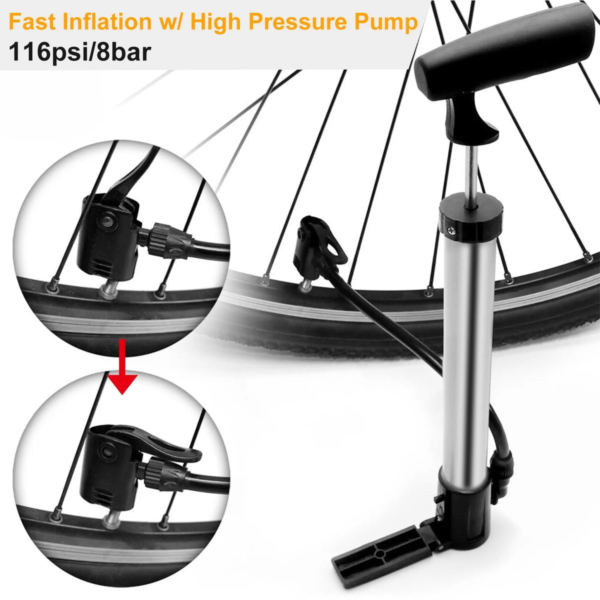 1-Pack Portable Mini Bike Pump with Mount Bracket - Compact Hand Inflator for Mountain & Road Bikes, Strollers and Sports Balls