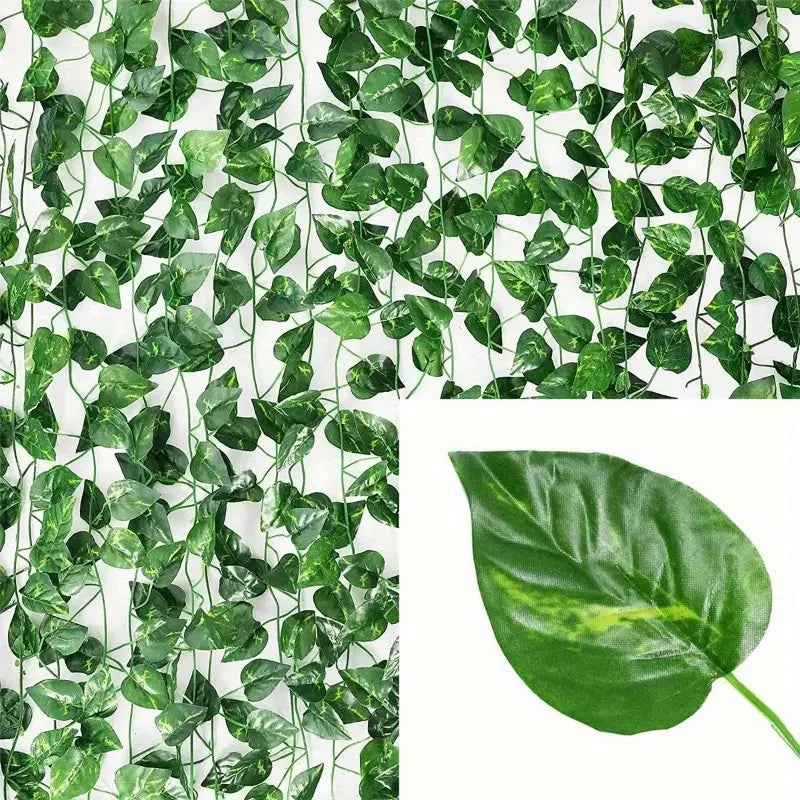 Faux Ivy Leaf Garland - 4/8/12M (13/26/39 ft) Green Hanging Vine for Wall, Wedding & Garden Decor