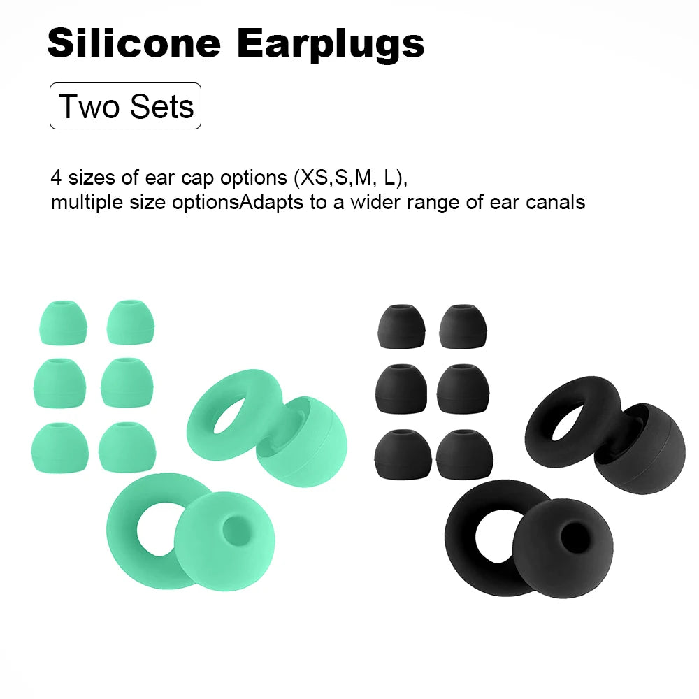 Silicone Earplugs 4 Pairs - Reusable Hypoallergenic Ear Plugs for Swimming & Sleep Noise Reduction (XS S M L)