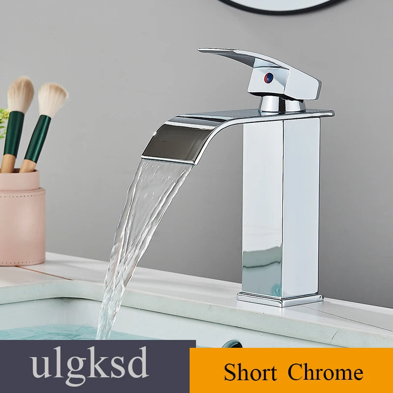 Waterfall Basin Faucet - Single Handle Deck-Mounted Mixer Tap for Bathroom Sink (Hot & Cold)