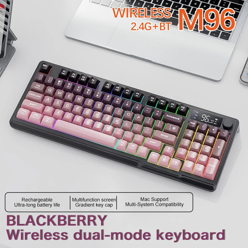 96-Key Wireless Mini Keyboard with Smart Screen - Bluetooth & 2.4GHz Dual-Mode, Multi-Device Linking, Ergonomic RGB Backlit