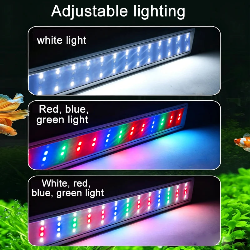 Adjustable 3-Color LED Aquarium Light – Clip-On Telescopic Plant Grow Lamp for 18–75 cm (7–29.5 in) Tanks