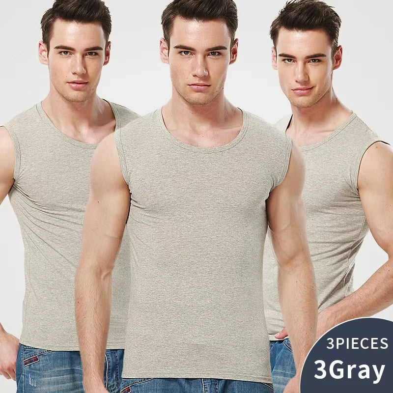 Men's Wide-Shoulder Cotton Tank Top Breathable Sweat-Absorbent Slim Fit for Sports Gym Basketball