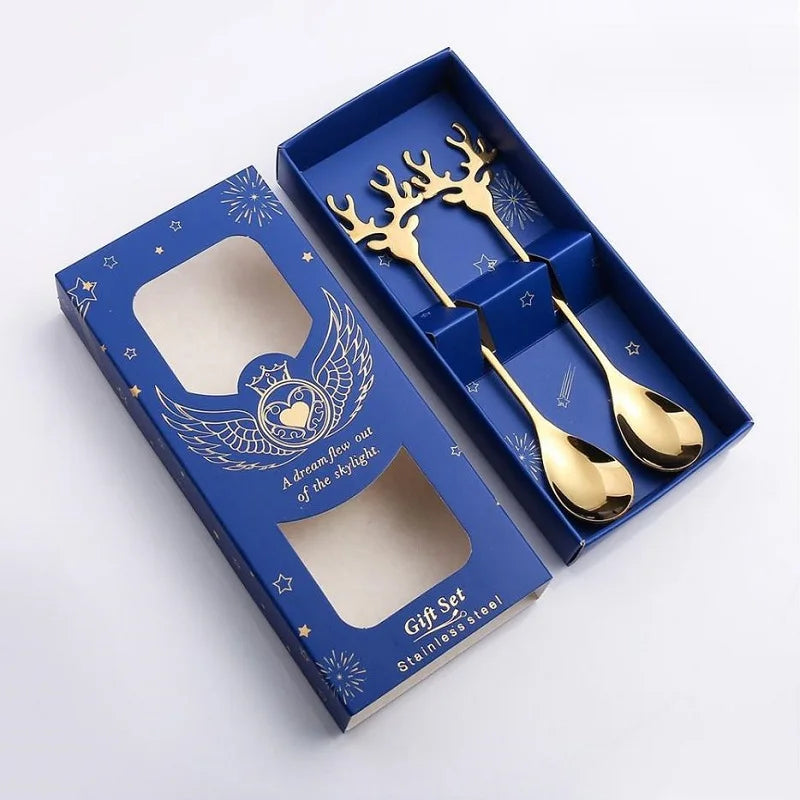 2/4/6-Pack Elk Stirring Spoons Stainless Steel Christmas Tableware Party Decorations