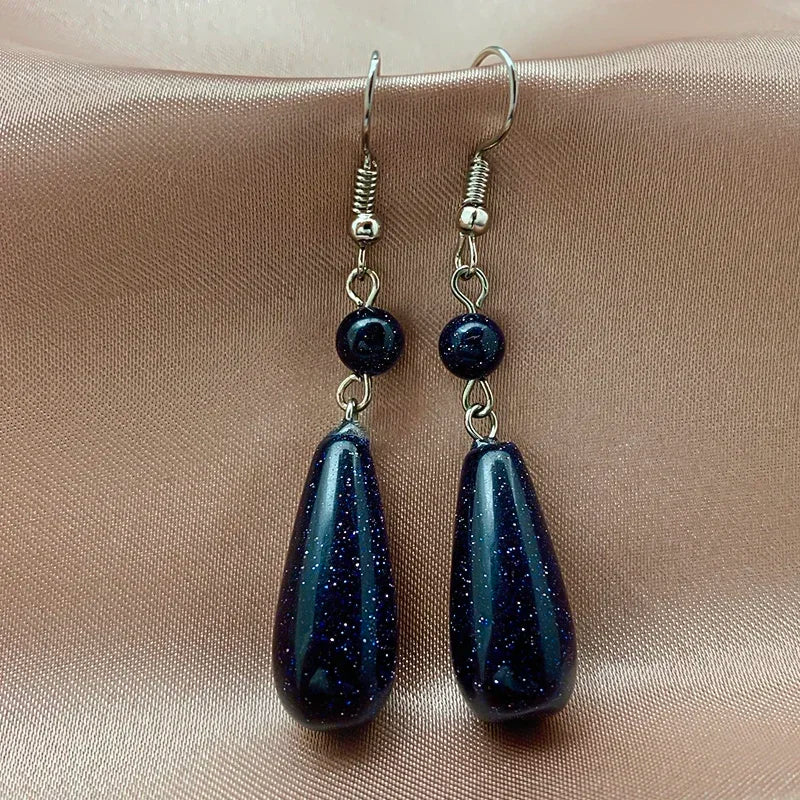 Korean Natural Stone Drop Earrings – Handmade Malachite & Tiger Eye Statement Earrings for Women Party Gift