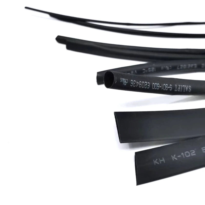 Black Heat Shrink Tubing 5 m (16.4 ft) Lot – Multiple Diameters 1mm–10mm, Insulation Sleeve Rated 125°C