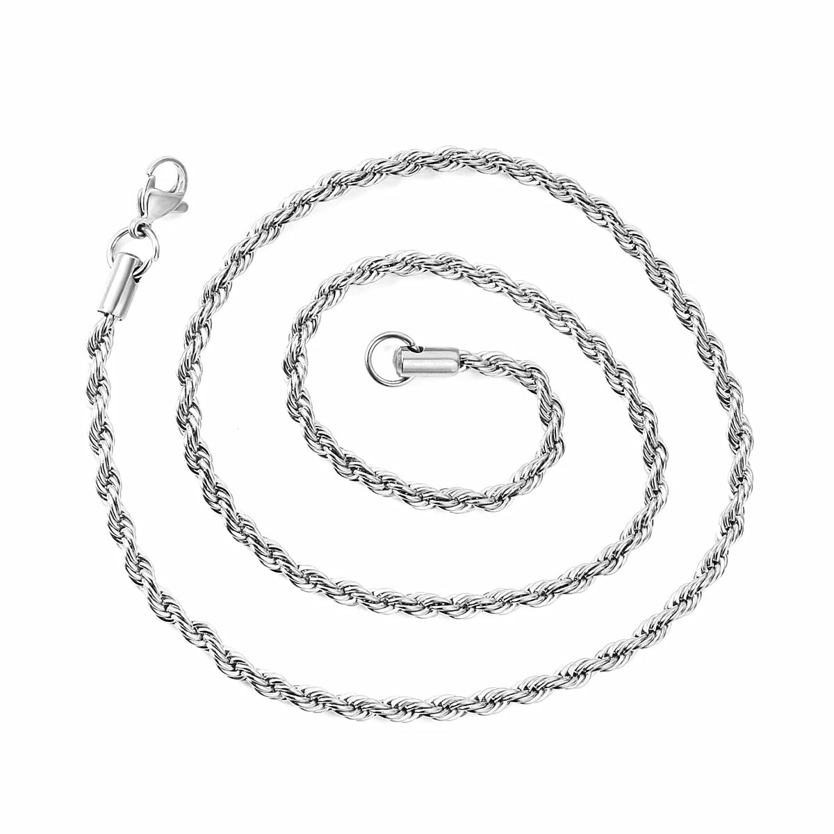 Silver Stainless Steel Rope Chain Necklace — Twisted Singapore Link for Men & Women, Widths 2mm/3mm/4mm/5mm (0.08–0.20 in)